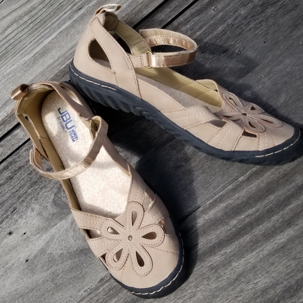JBU Jambu Mary Jane Shoes Womens 9 Beige Magnolia Encore Flower Comfort Tan